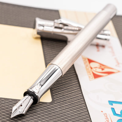 Graf von Faber-Castell Guilloche Fountain Pen - Barley Rhodium uncapped