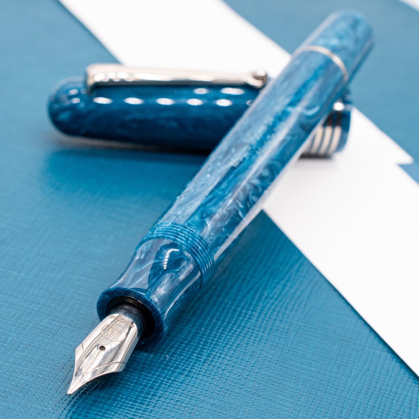 Molteni Modelo 54 Fountain Pen - Capri Blue & Rhodium uncapped