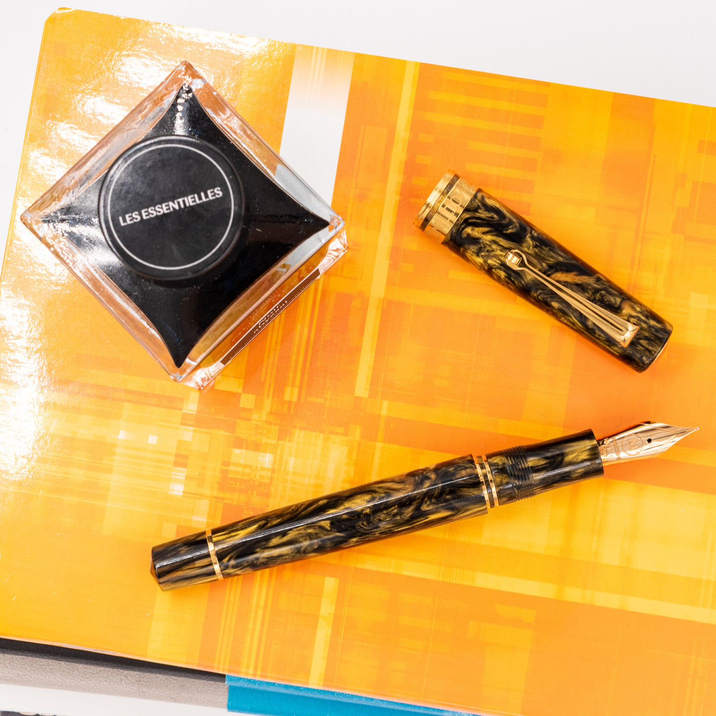 Molteni Modelo 66 Black Eyed Susan Fountain Pen Gold Trim Piston Filled