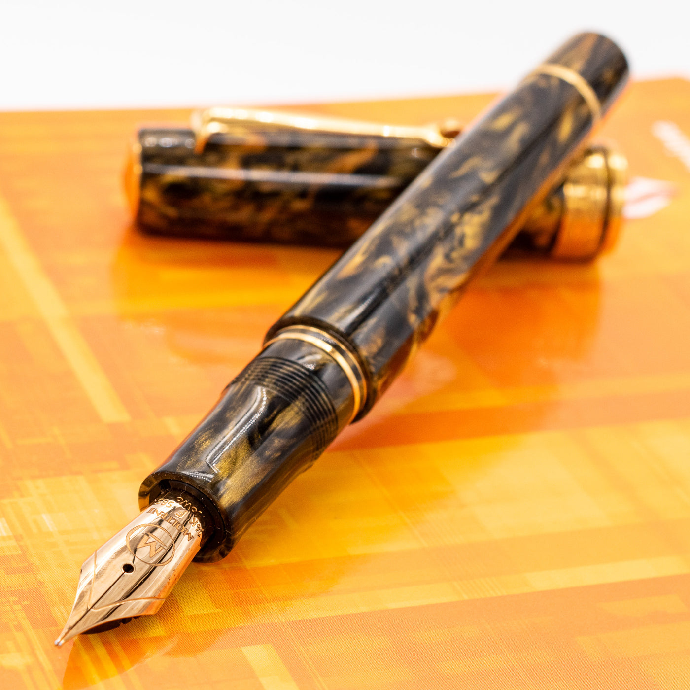 Molteni Modelo 66 Black Eyed Susan Fountain Pen Gold Trim Uncapped