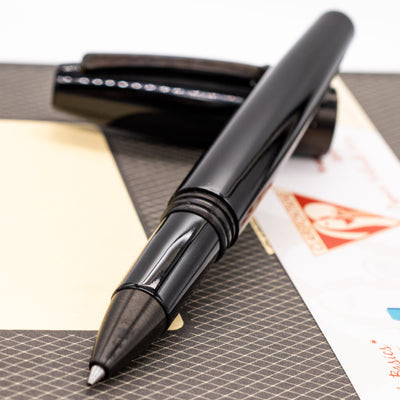 Montegrappa Fortuna Black & Gun Metal Rollerball Pen uncapped