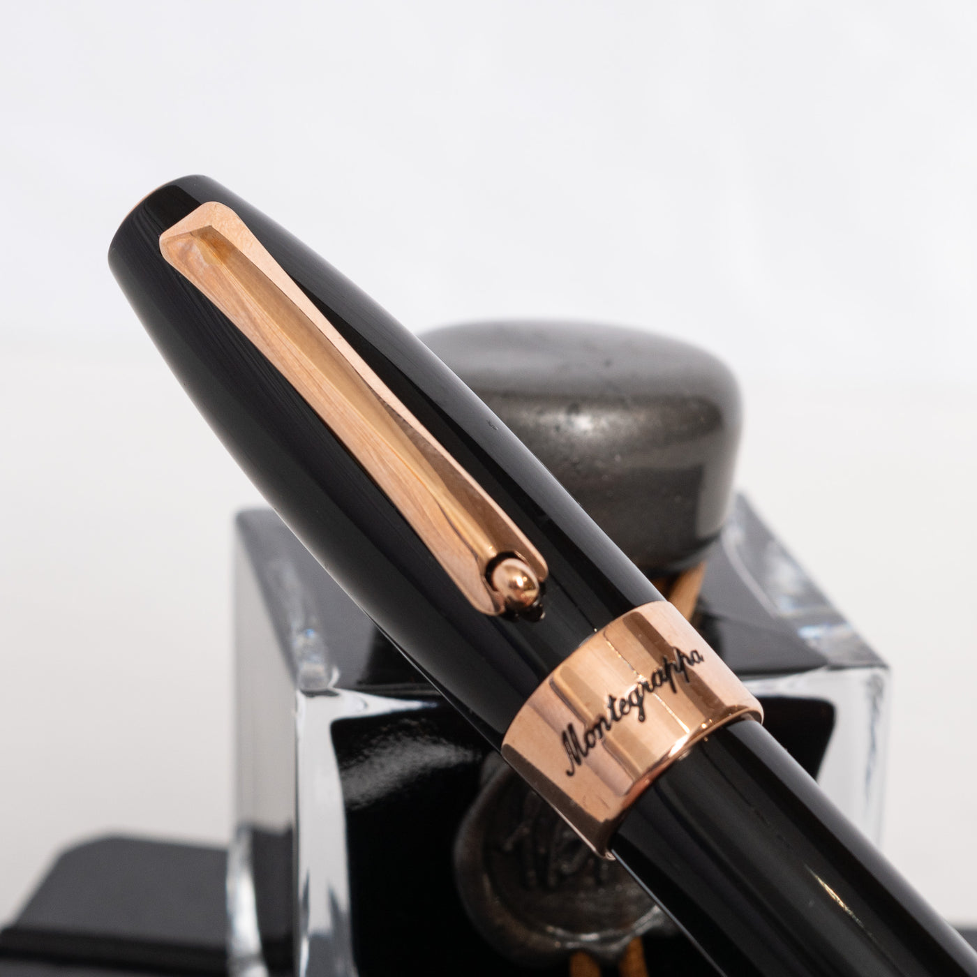 Montegrappa Fortuna Black & Rose Gold Fountain Pen - Preowned