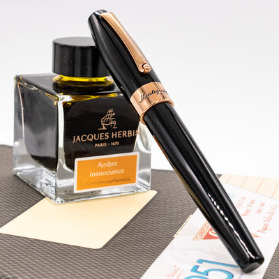 Montegrappa Fortuna Black & Rose Gold Rollerball Pen capped