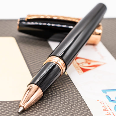 Montegrappa Fortuna Black & Rose Gold Rollerball Pen uncapped