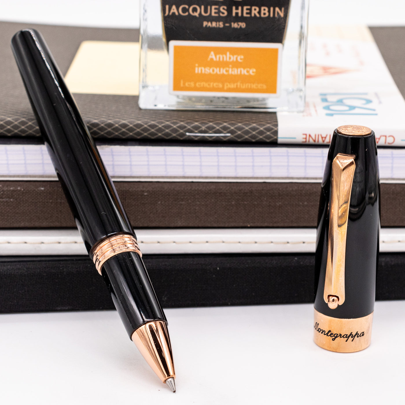 Montegrappa Fortuna Black & Rose Gold Rollerball Pen