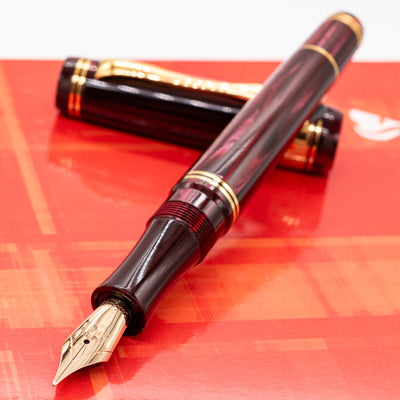 Nettuno Superba Ruby Celluloid Fountain Pen uncapped