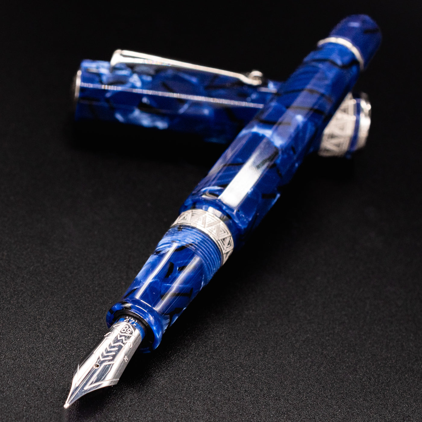 Omas Paragon Fountain Pen - Blue Royale Silver uncapped