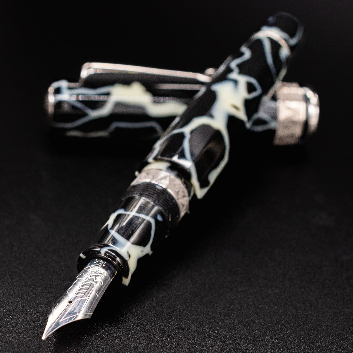 Omas Paragon Fountain Pen - Wild Celluloid Silver uncapped