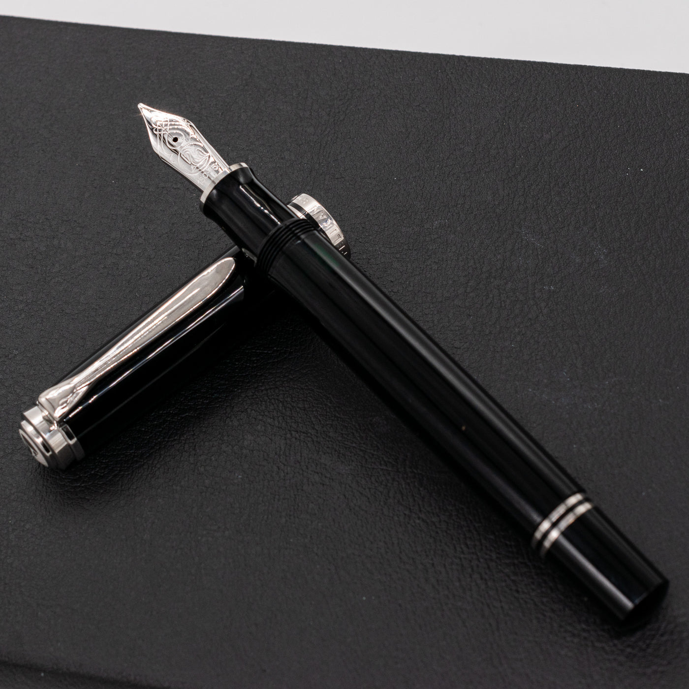 Pelikan Souveran M805 Fountain Pen - Black-Silver piston filled