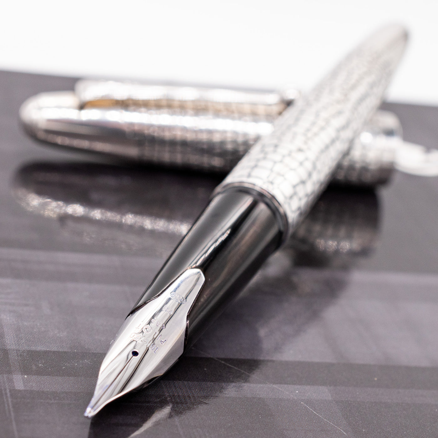 Pilot Sterling Silver Fountain Pen - Ishidatame uncapped