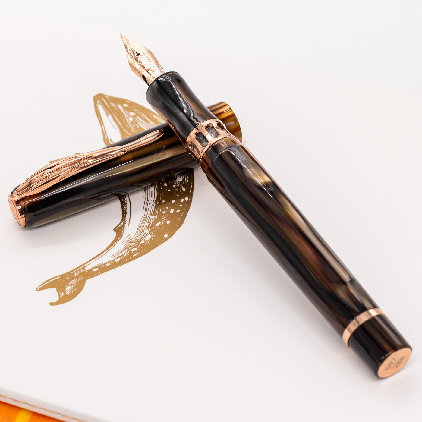 Pineider Antichi Materiali Ruffles Gold Fountain Pen brown