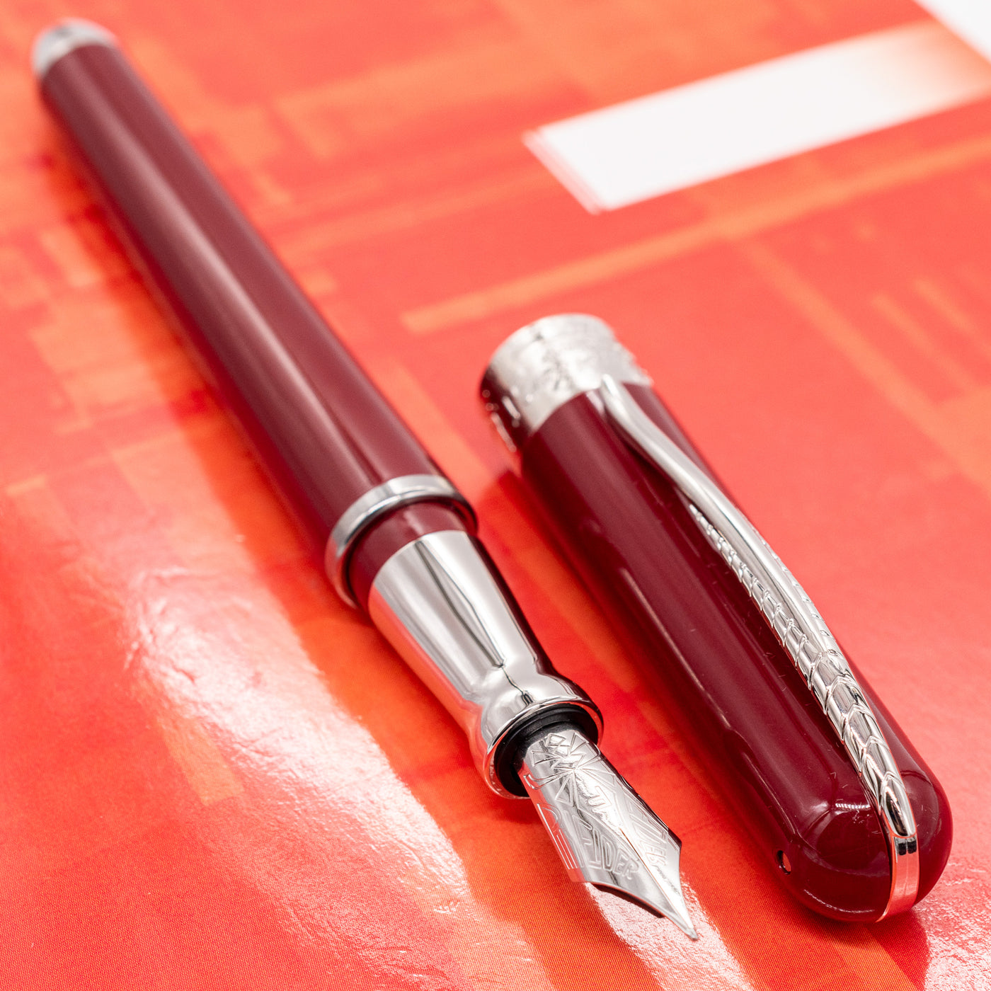 Pineider Avatar Glossy Fountain Pen - Cherry Red Chrome Trim