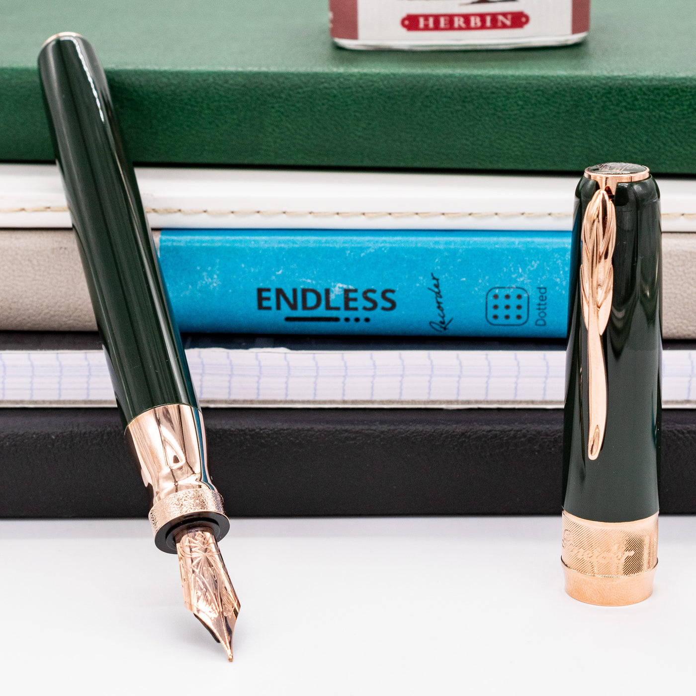 Pineider Classic Fountain Pen - Green & Rose Gold