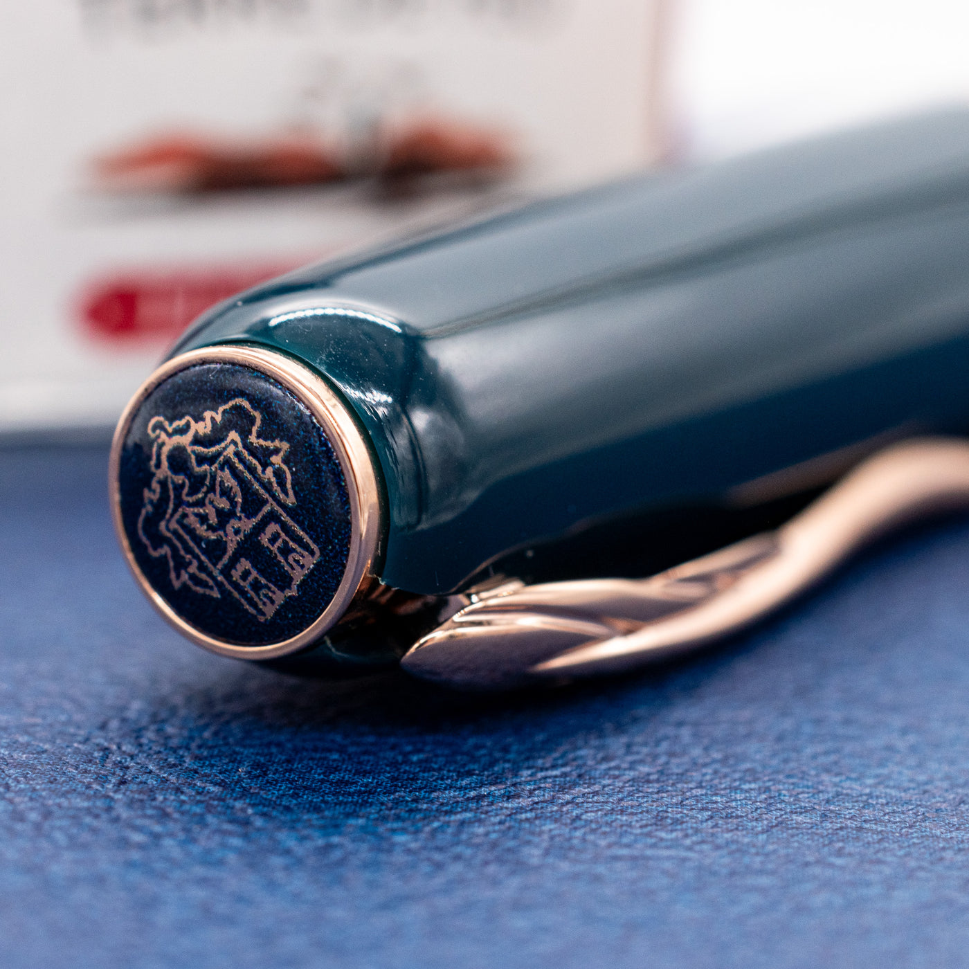 Pineider Classic Fountain Pen - Peacock Blue & Rose Gold cap top