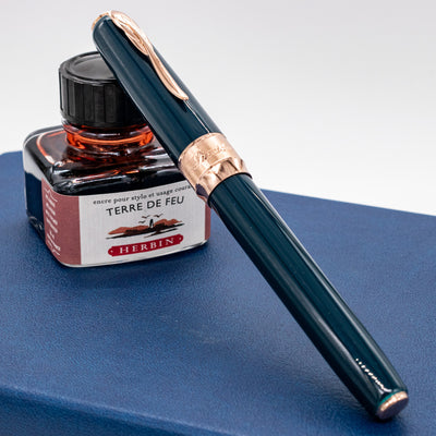 Pineider Classic Fountain Pen - Peacock Blue & Rose Gold capped