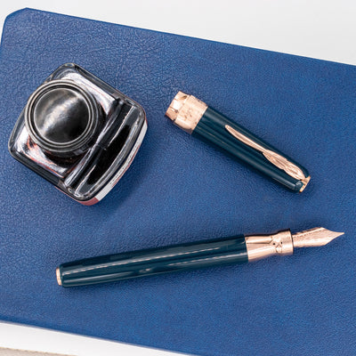 Pineider Classic Fountain Pen - Peacock Blue & Rose Gold shiny