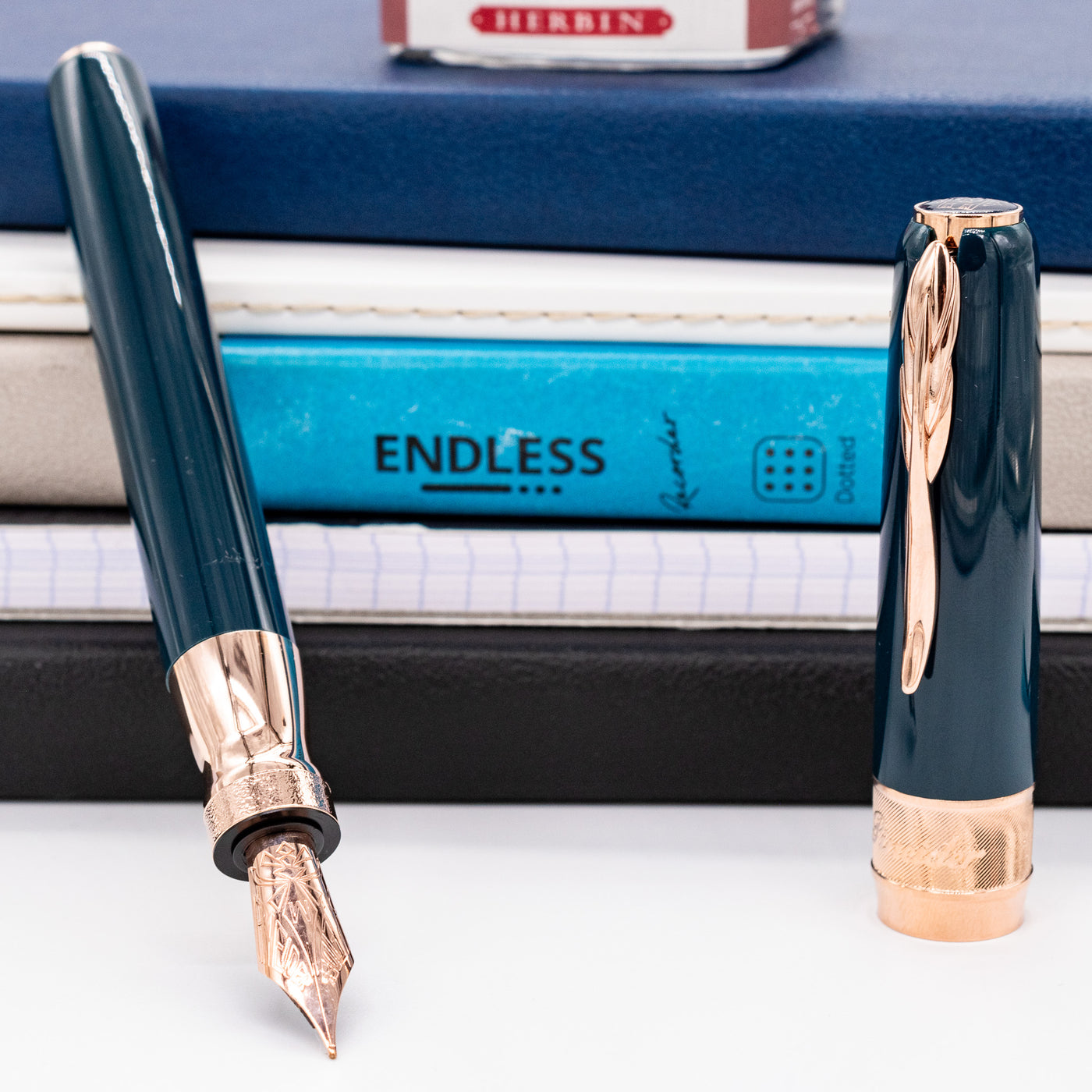 Pineider Classic Fountain Pen - Peacock Blue & Rose Gold