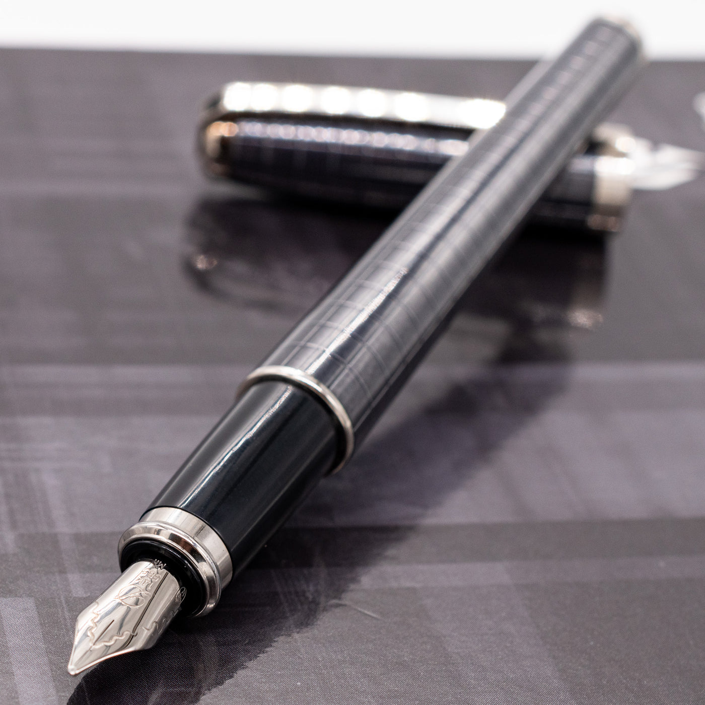 ST Dupont Fidelio Anthracite Guilloche Fountain Pen uncapped