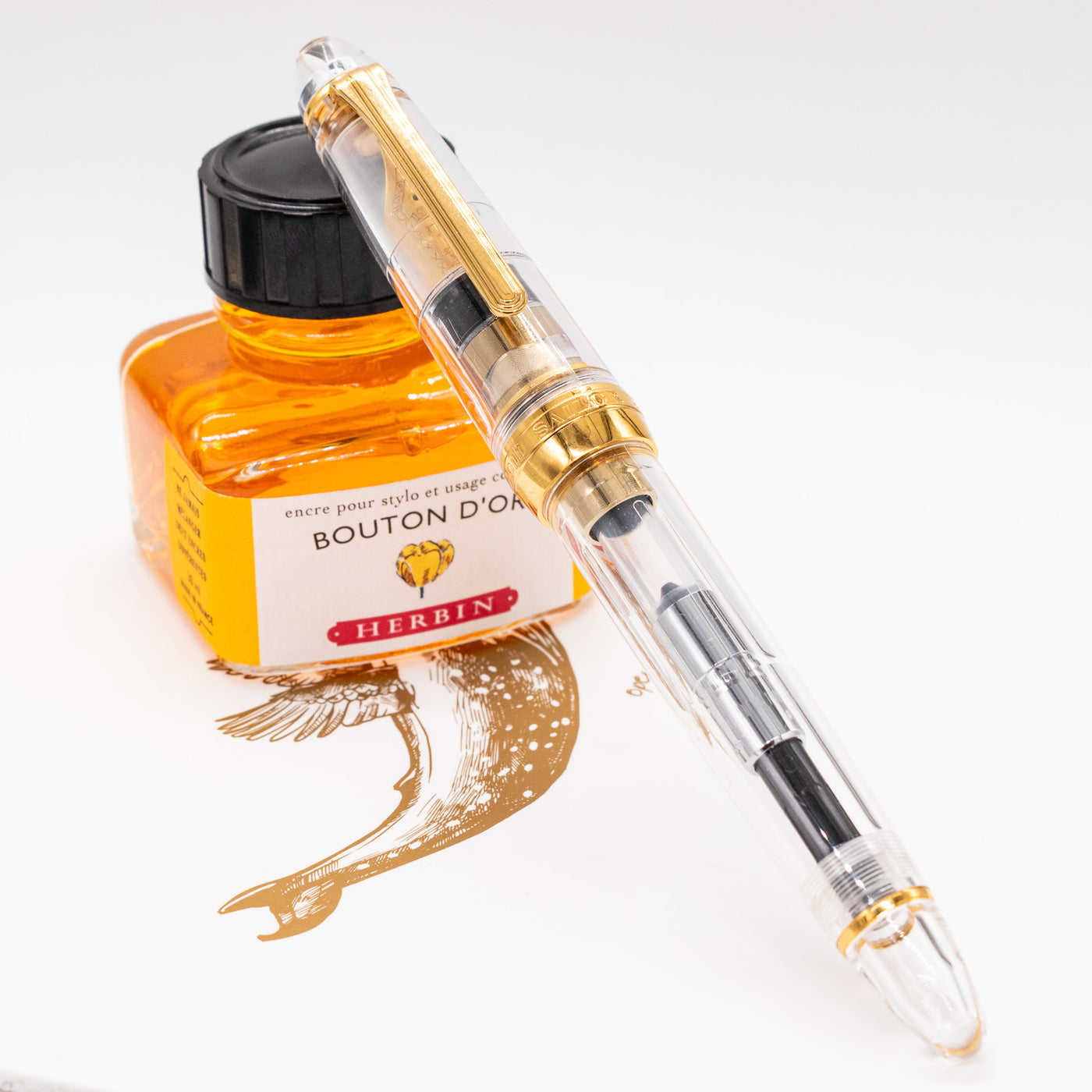 Sailor 1911L Clear & Gold Fountain Pen capped