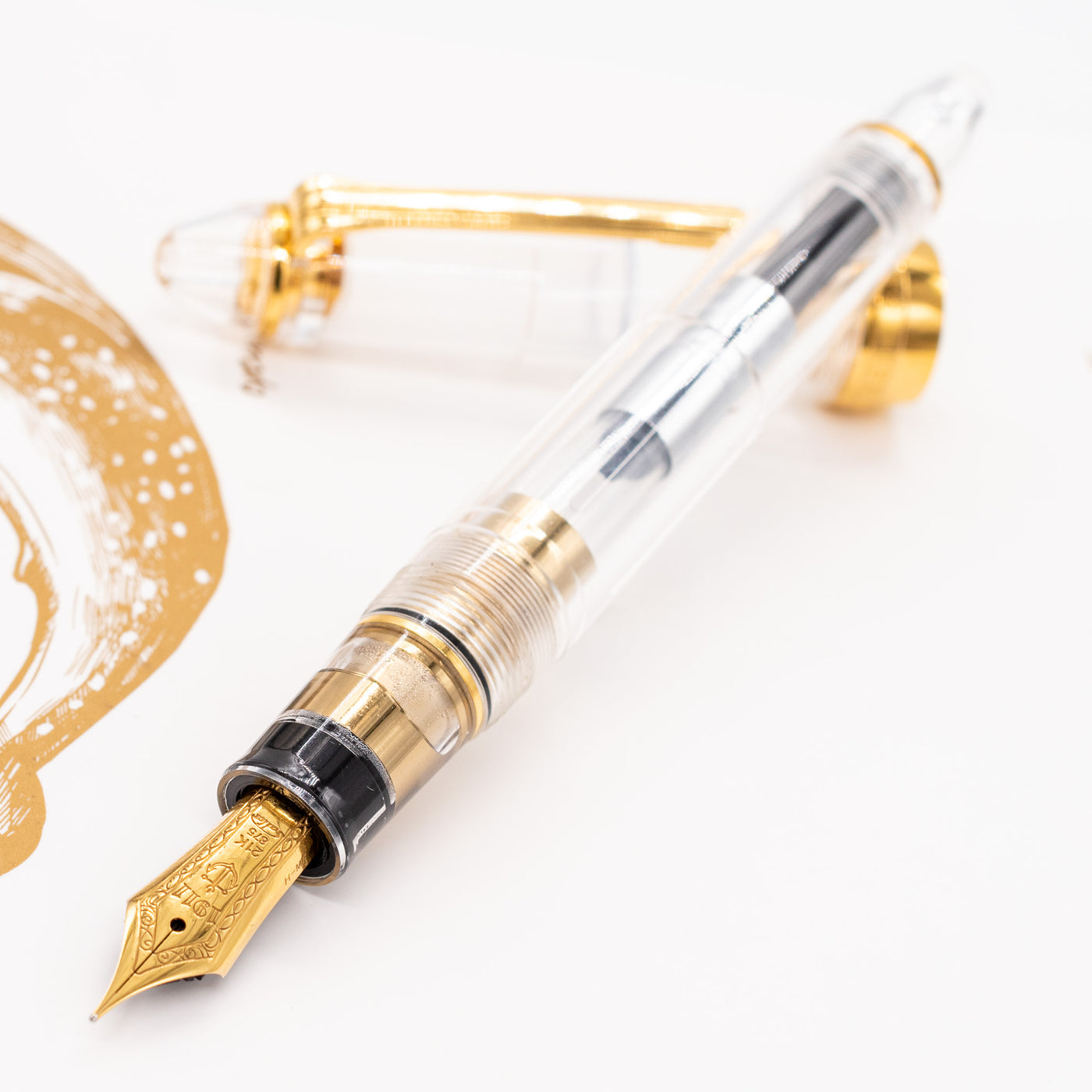 Sailor 1911L Clear & Gold Fountain Pen uncapped