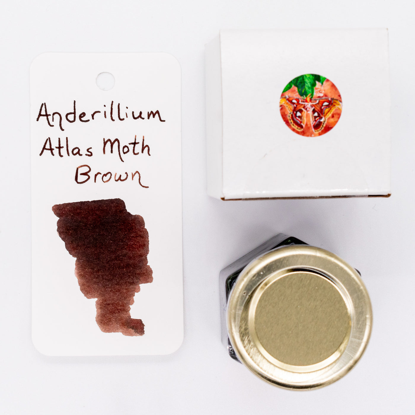Anderillium Atlas Moth Brown Ink Bottle 1.5oz glass