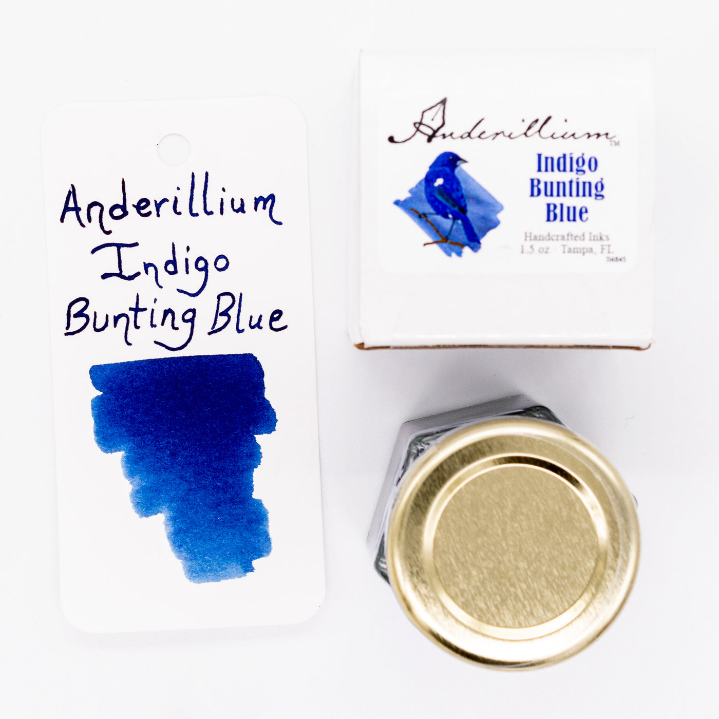 Anderillium Indigo Bunting Blue Ink Bottle 1.5oz glass