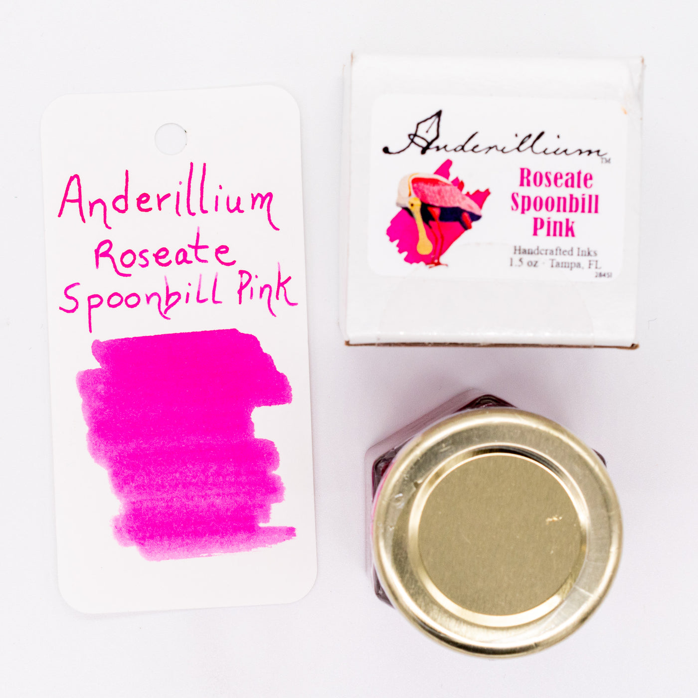 Anderillium Roseate Spoonbill Pink Ink Bottle 1.5oz glass