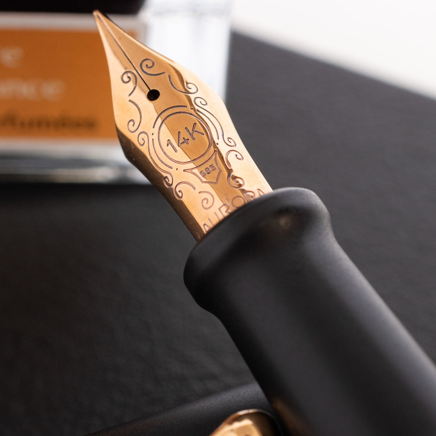 Aurora 88 Satin Black Rose Gold Fountain Pen 14k gold nib