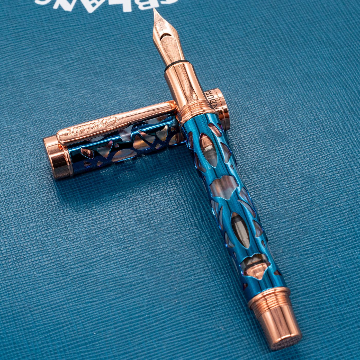 Conklin Endura Deco Crest Demo Blue & Rose Gold Fountain Pen cartridge converter filled