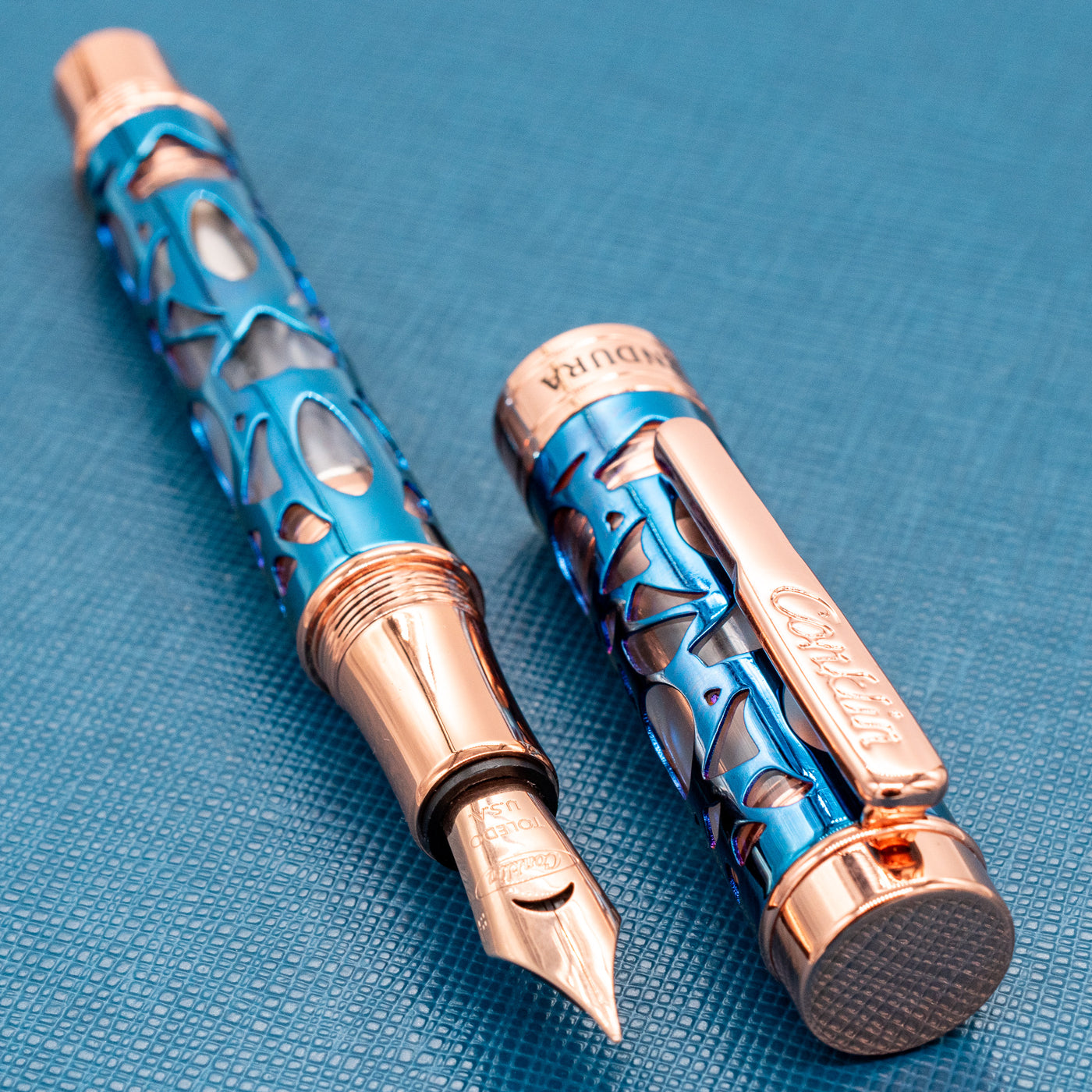 Conklin Endura Deco Crest Demo Blue & Rose Gold Fountain Pen resin