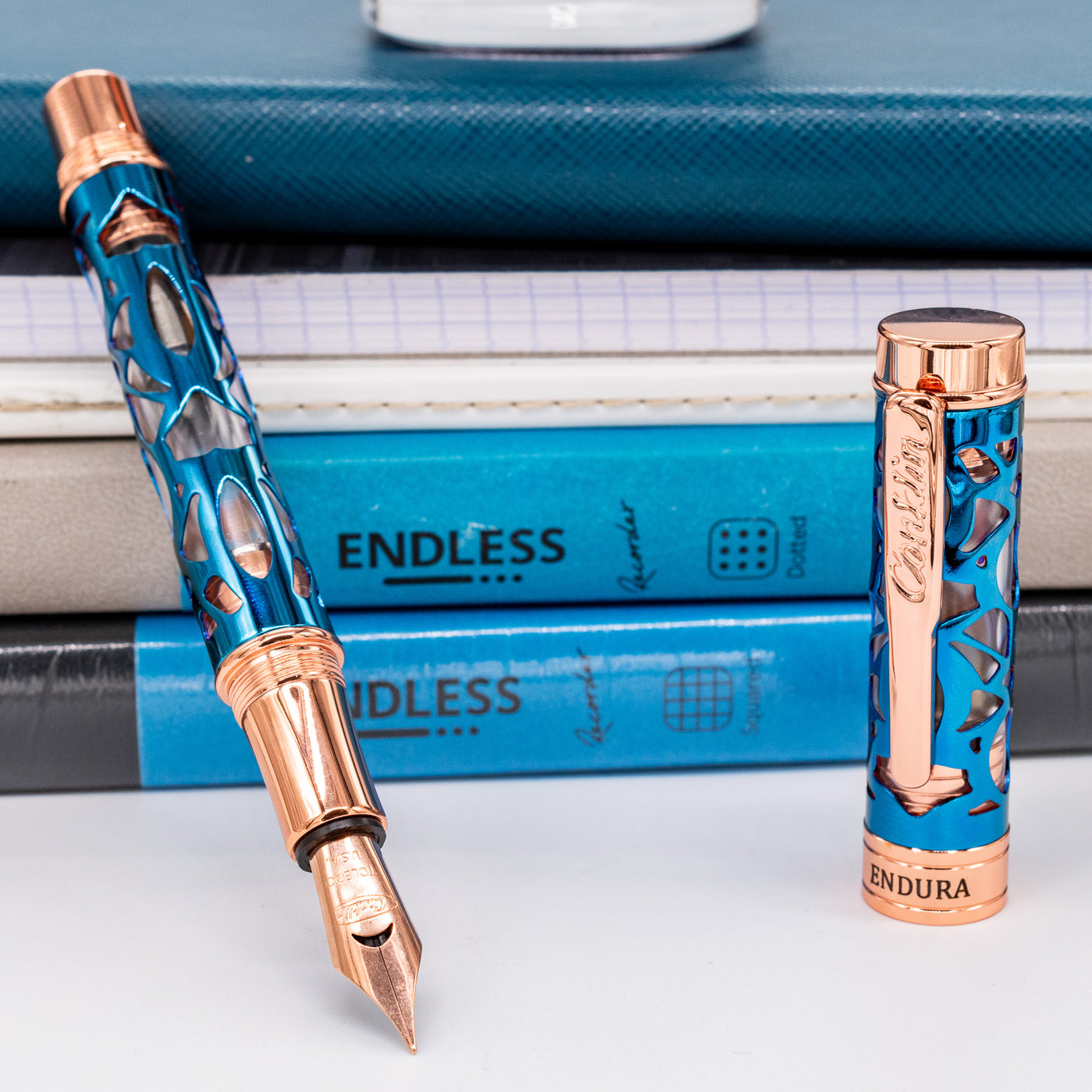 Conklin Endura Deco Crest Demo Blue & Rose Gold Fountain Pen