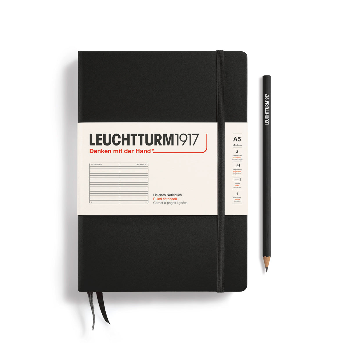 Leuchtturm Hardcover A5 Ruled Notebook - Black