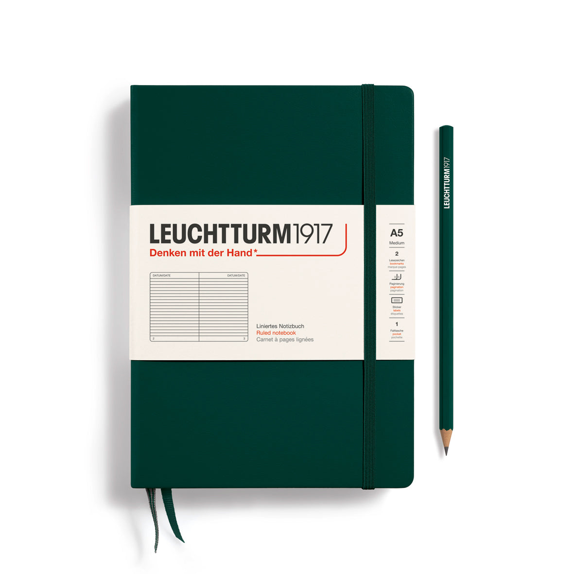 Leuchtturm Hardcover A5 Ruled Notebook - Forest Green