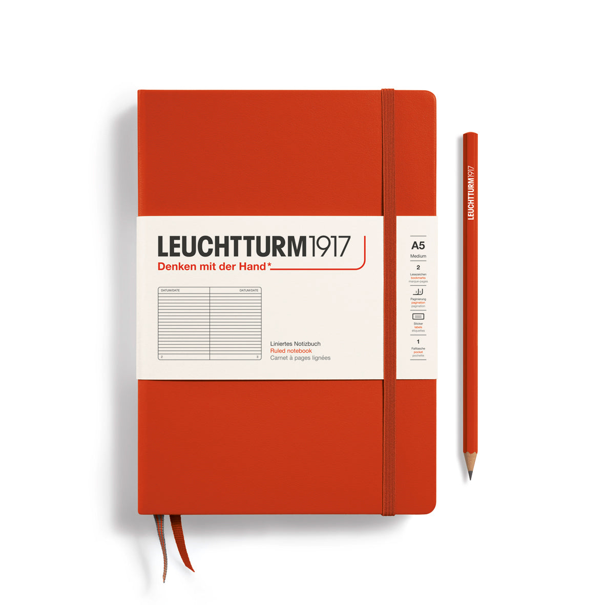 Leuchtturm Hardcover A5 Ruled Notebook - Fox Red