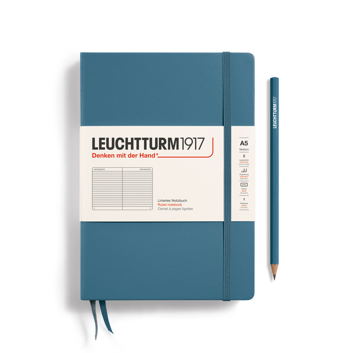 Leuchtturm Hardcover A5 Ruled Notebook - Stone Blue