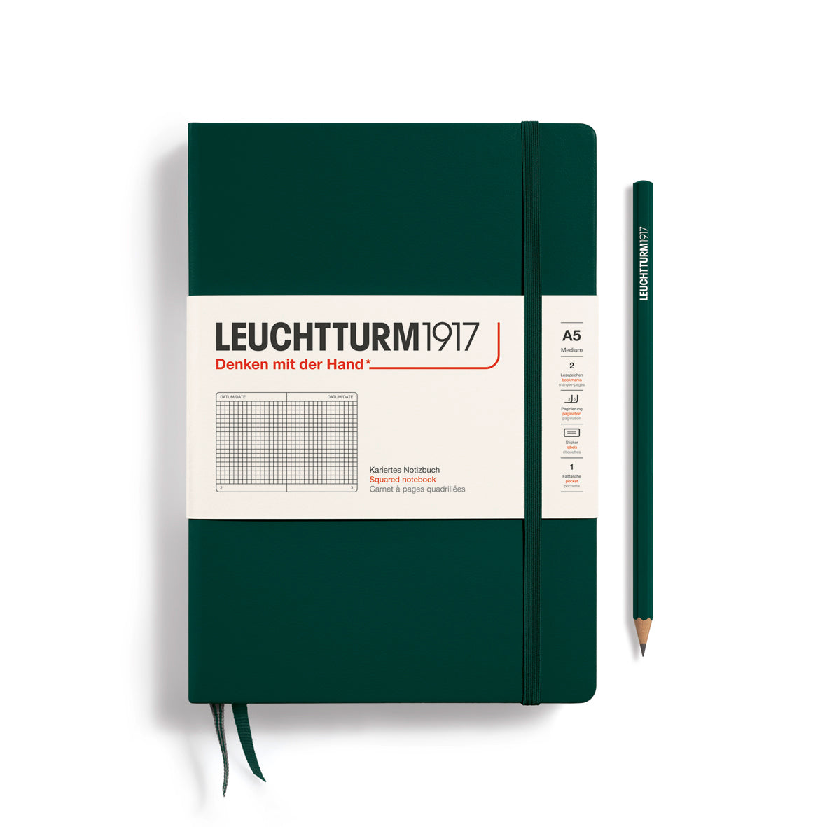 Leuchtturm Hardcover A5 Squared Notebook - Forest Green