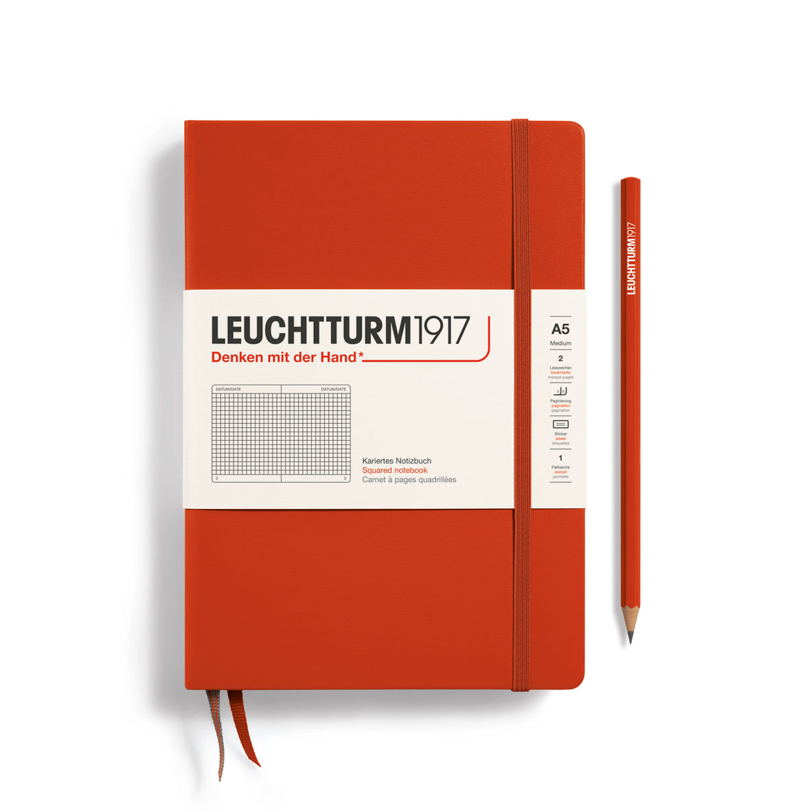 Leuchtturm Hardcover A5 Squared Notebook - Fox Red