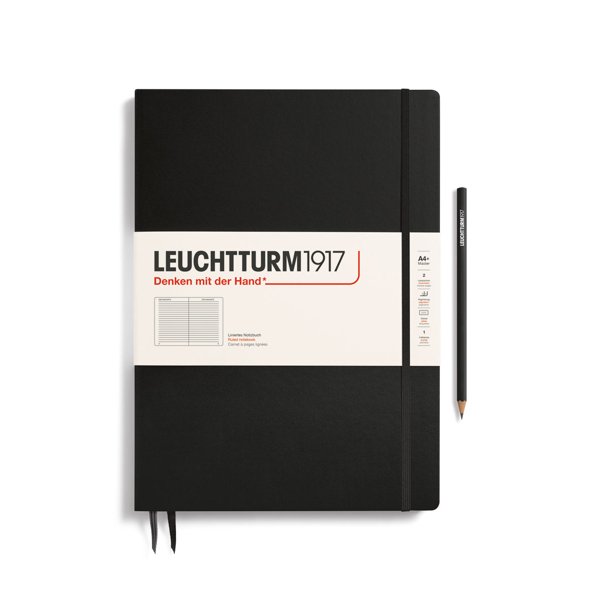 Leuchtturm Master Slim Hardcover A4+ Ruled Notebook - Black