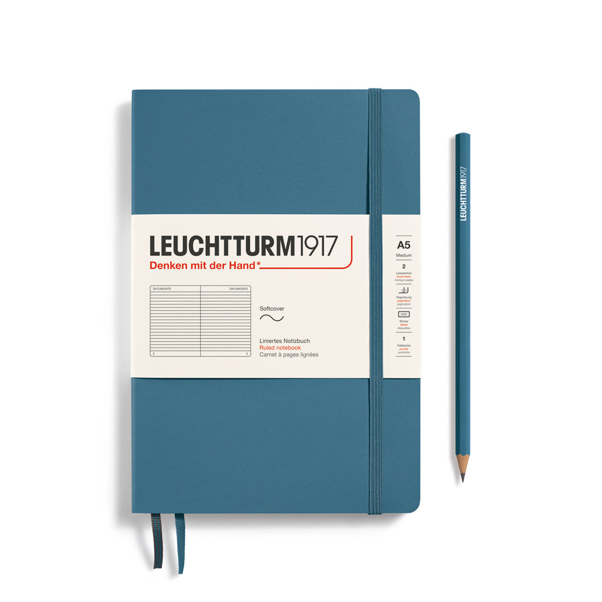 Leuchtturm Softcover A5 Ruled Notebook - Stone Blue