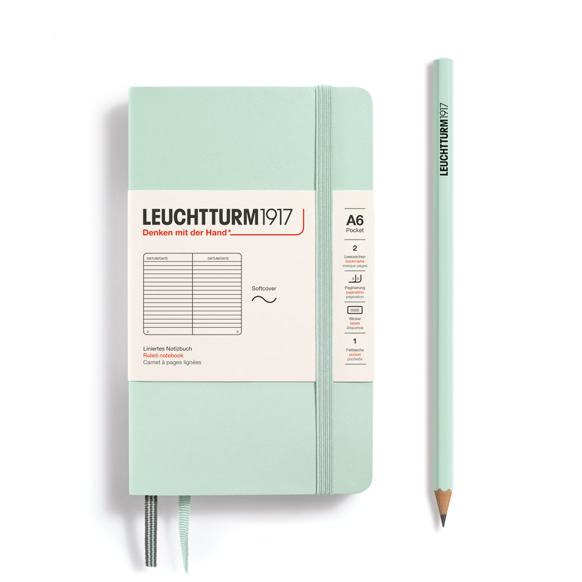 Leuchtturm Softcover A6 Ruled Notebook - Mint Green