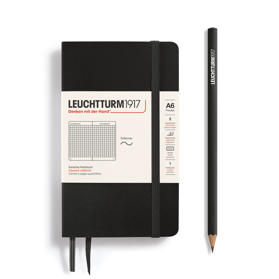 Leuchtturm Softcover A6 Squared Notebook - Black