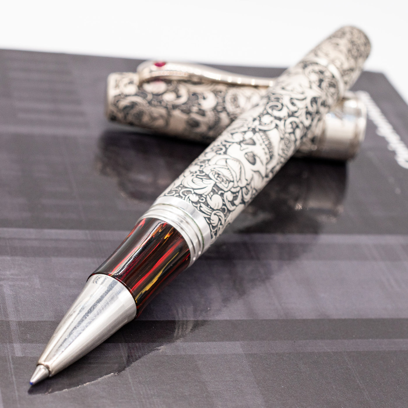 Montegrappa Skull and Roses Limited Edition Rollerball Pen uncapped