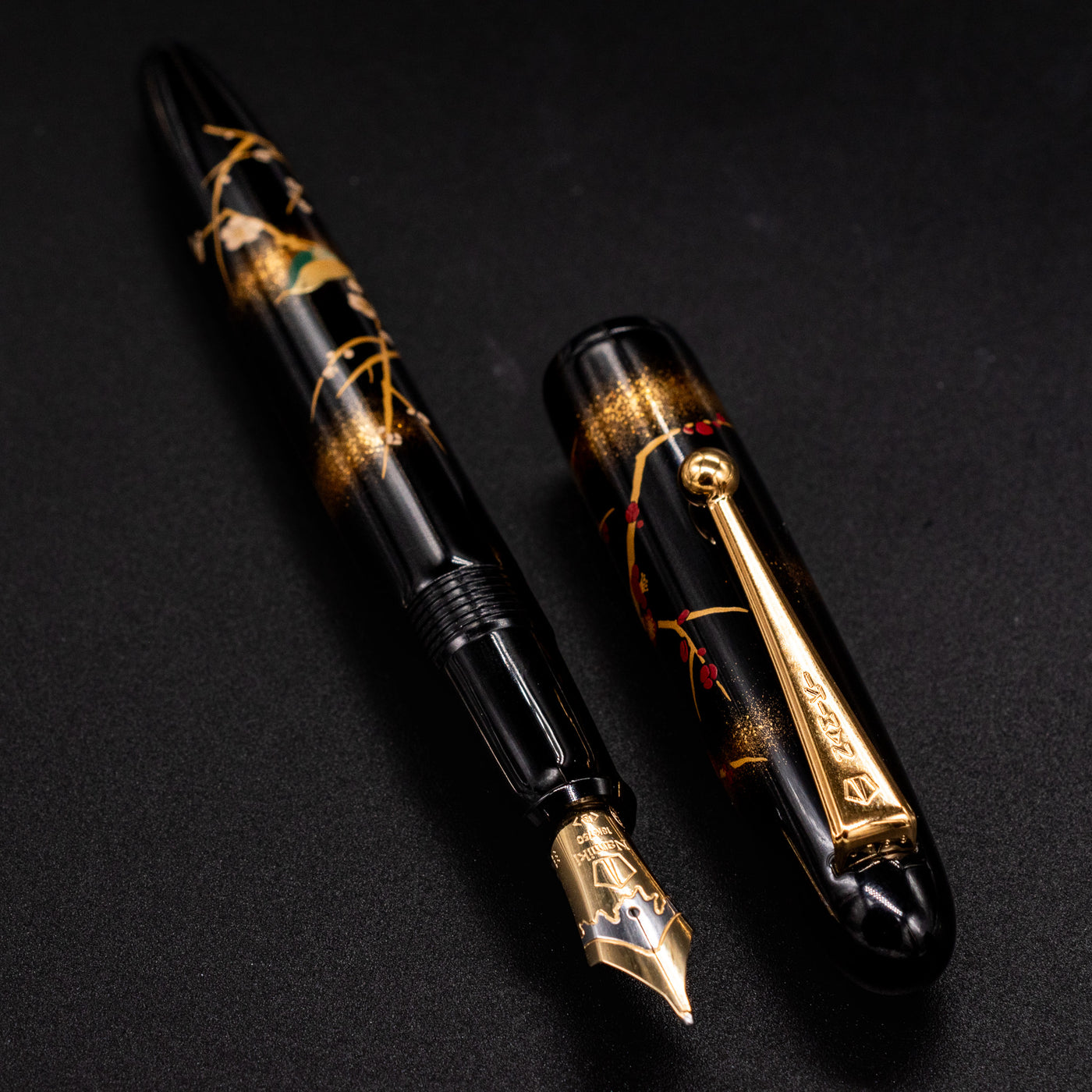 Namiki Yukari Apricot Tree and Warbler Fountain Pen gold trim