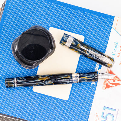 Pineider Antichi Materiali Wilde Blue Fountain Pen silver trim