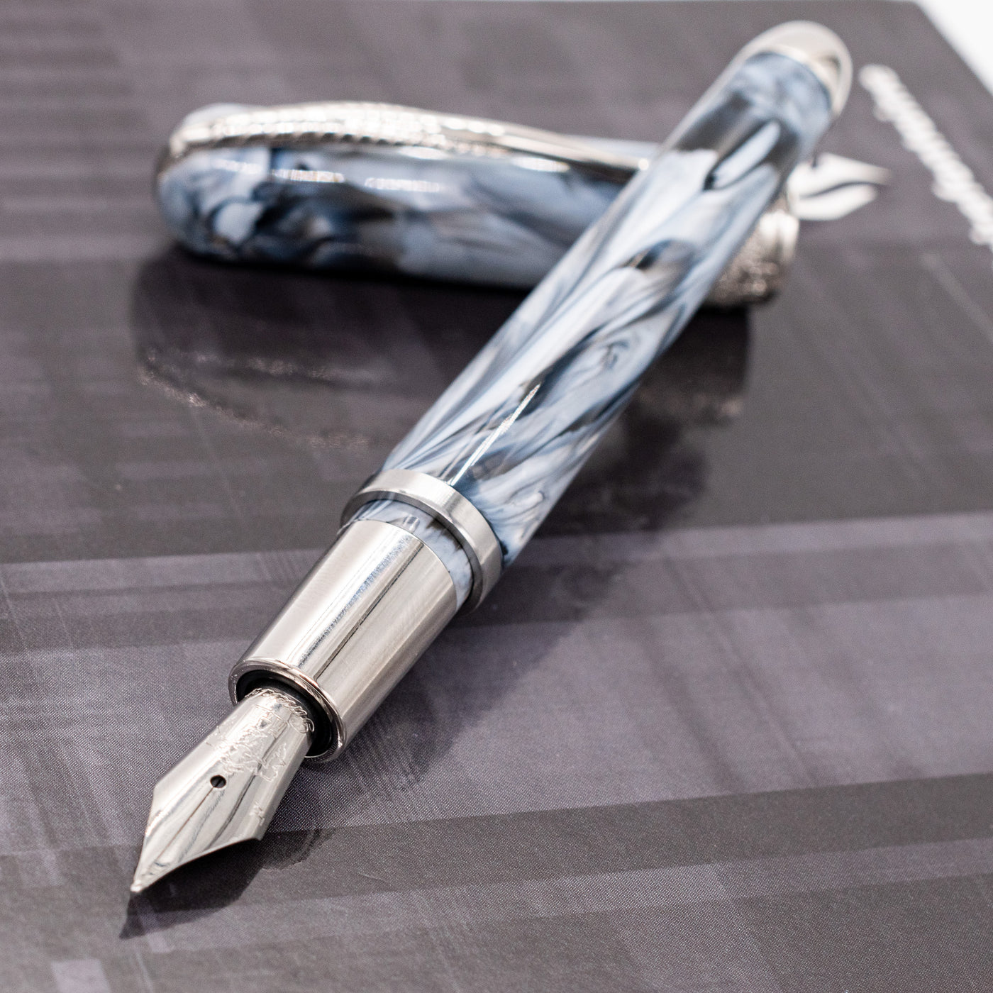 Pineider Avatar Mini Fountain Pen - Grey Zebrino blue grey