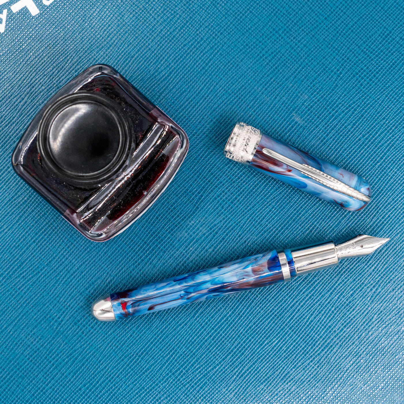 Pineider Avatar Mini Fountain Pen - Red Blue Solidate chrome trim