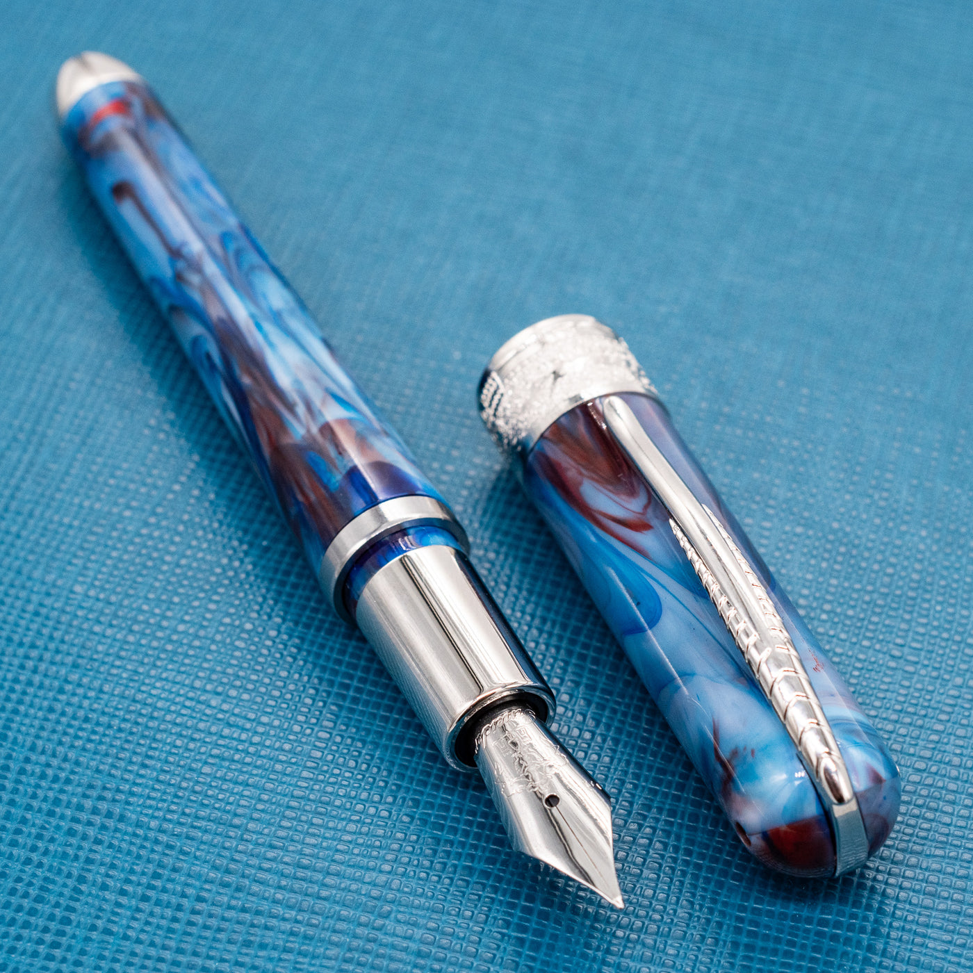 Pineider Avatar Mini Fountain Pen - Red Blue Solidate metal grip section