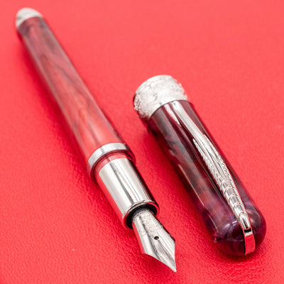 Pineider Avatar Mini Fountain Pen - Red Onyx metal grip section