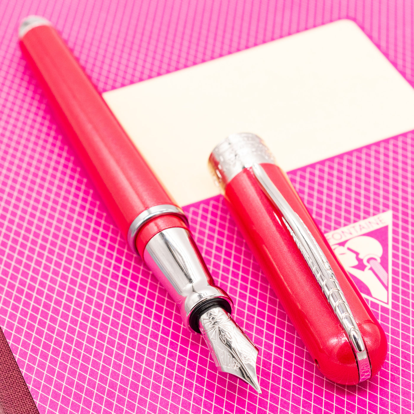 Pineider Avatar Shiny Fountain Pen - Red Cardinal metal grip section