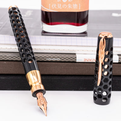 Pineider Honeycomb Black Knight & Rose Gold Fountain Pen